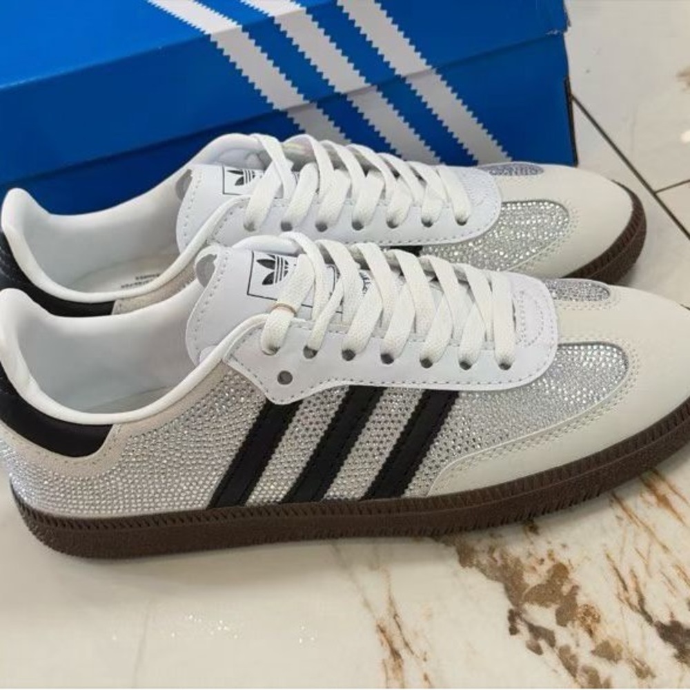 Adidas Women White and Glitter Sneakers